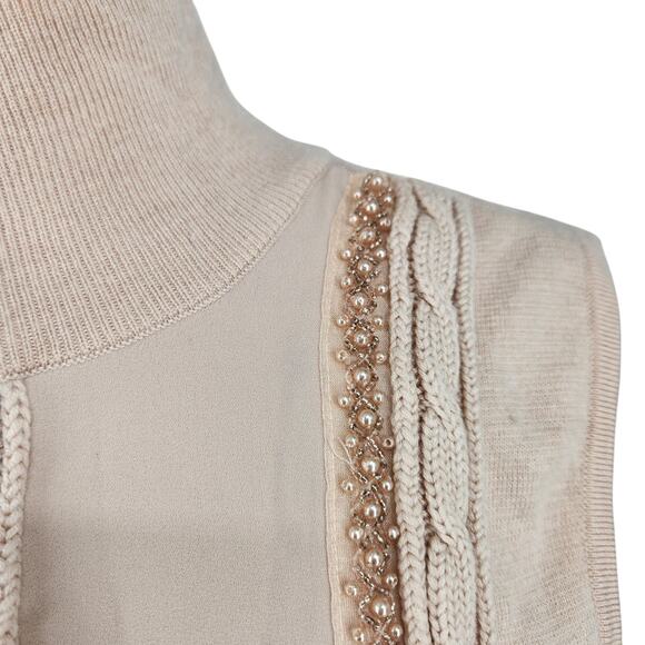 White House Black Market Wool Blend Pearl Accented Sweater - Picture 3 of 8